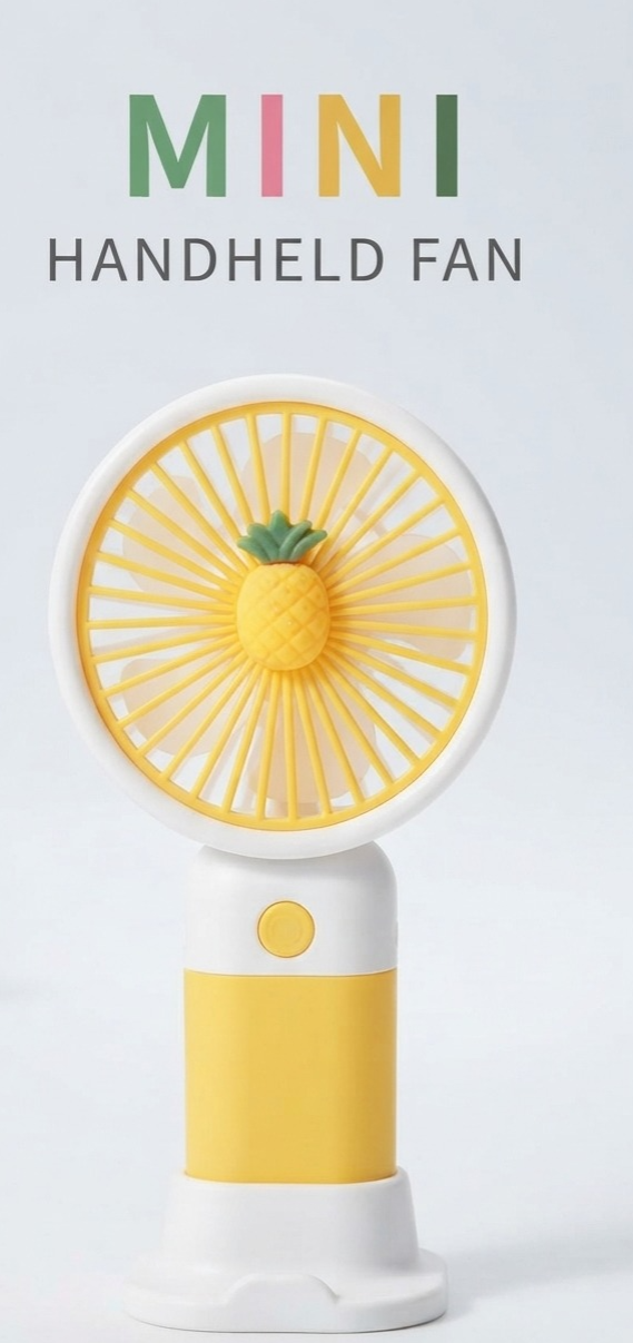Mini Ventilador Portátil de Mano con Soporte y Diseño de Piña 🍍💨 | Recargable, Silencioso y Súper Práctico 🔋✨