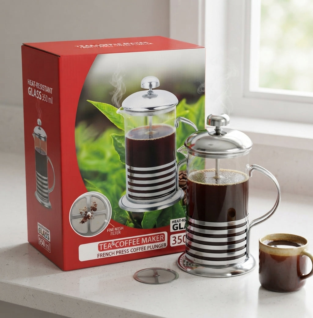 Cafetera Prensa Francesa 350ml Vidrio Termorresistente y Filtro de Acero Inoxidable ☕✨
