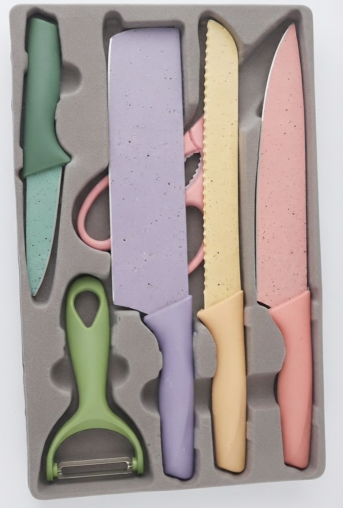 🔪✨Set de Cuchillos de Cocina Antideslizantes Colores Pasteles🍽️✨