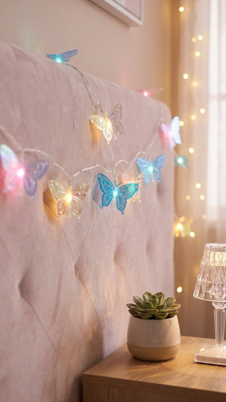 🦋 Cortina Navideña Luces LED Cascada de Mariposas Multicolor e Iridiscentes ✨