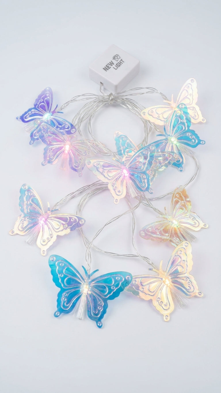 🦋 Cortina Navideña Luces LED Cascada de Mariposas Multicolor e Iridiscentes ✨