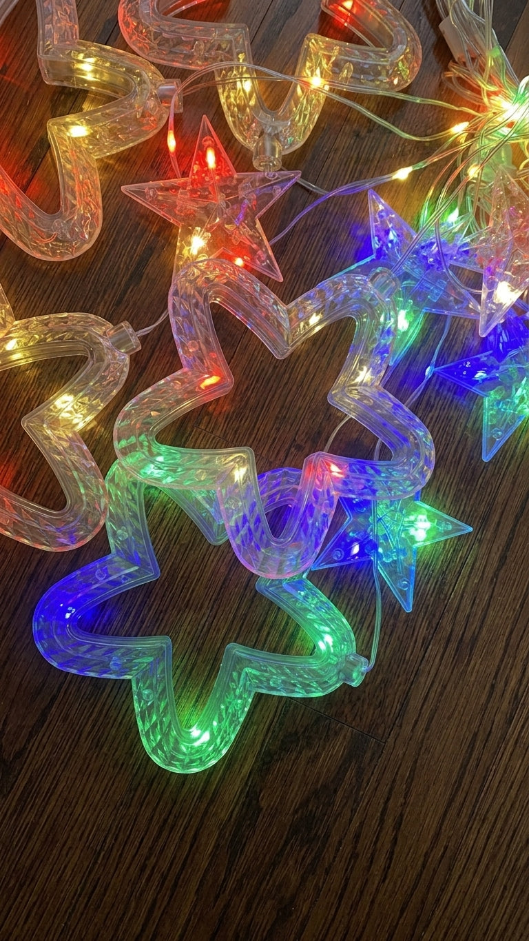 ⭐ Cortina de Luces LED Navideñas Multicolor: Estrellas Grandes y Pequeñas 🌈✨