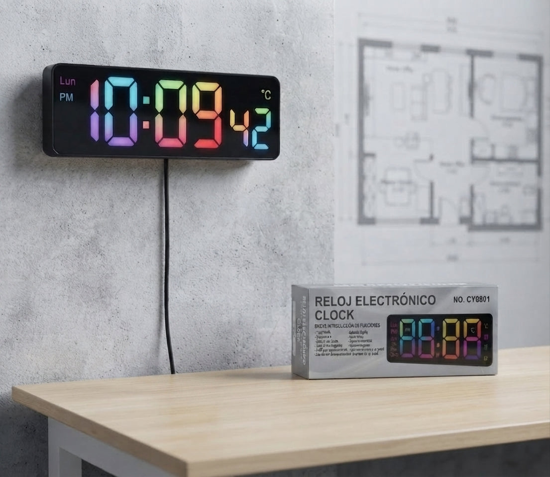 ⏰✨ Reloj Electrónico Digital Multifunción con Pantalla LED RGB (Modelo CY0801) 🏠💻