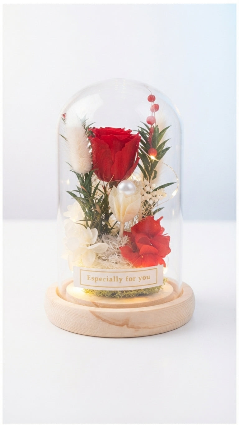 🌹 Cúpula de Cristal con Rosa Eterna y Luces LED ✨ 🎁