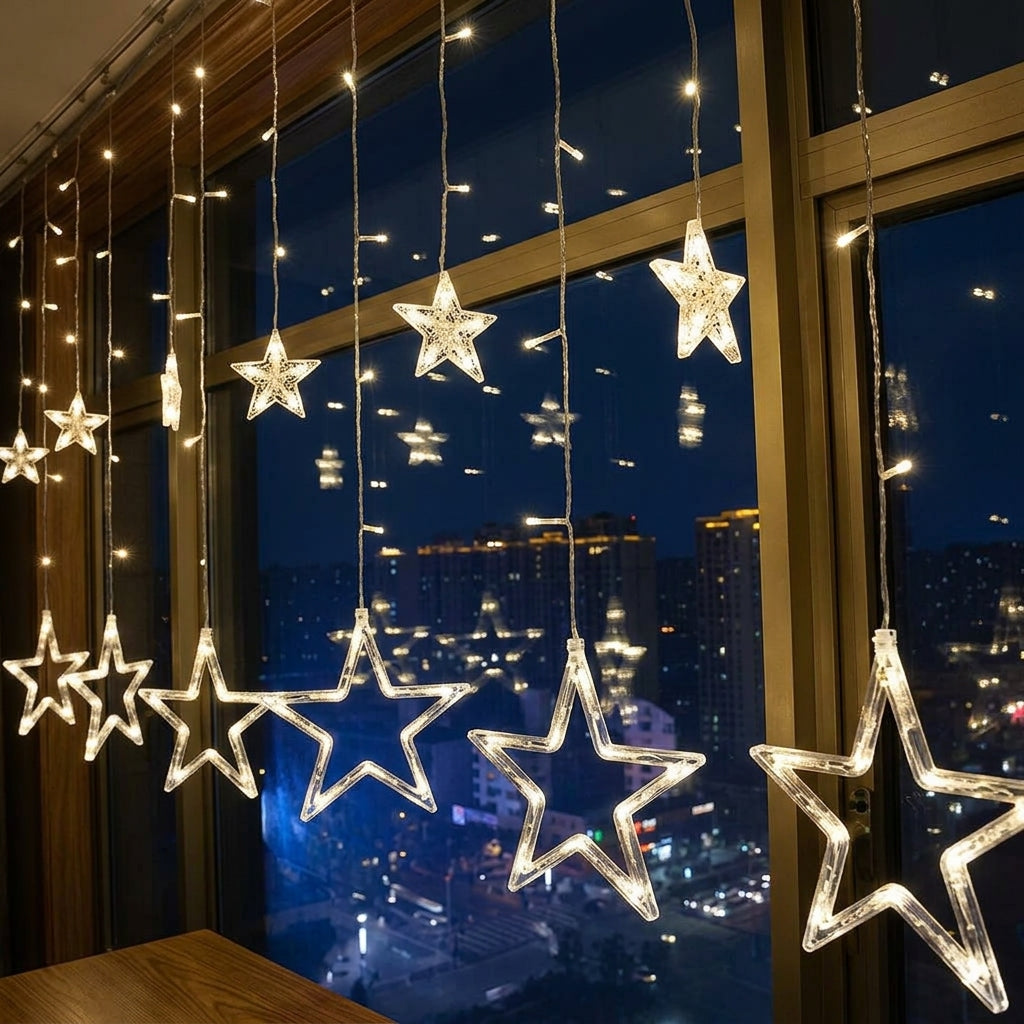 ⭐ Cortina de Luces LED Navideñas: Cascada de Estrellas Grandes y Pequeñas ✨