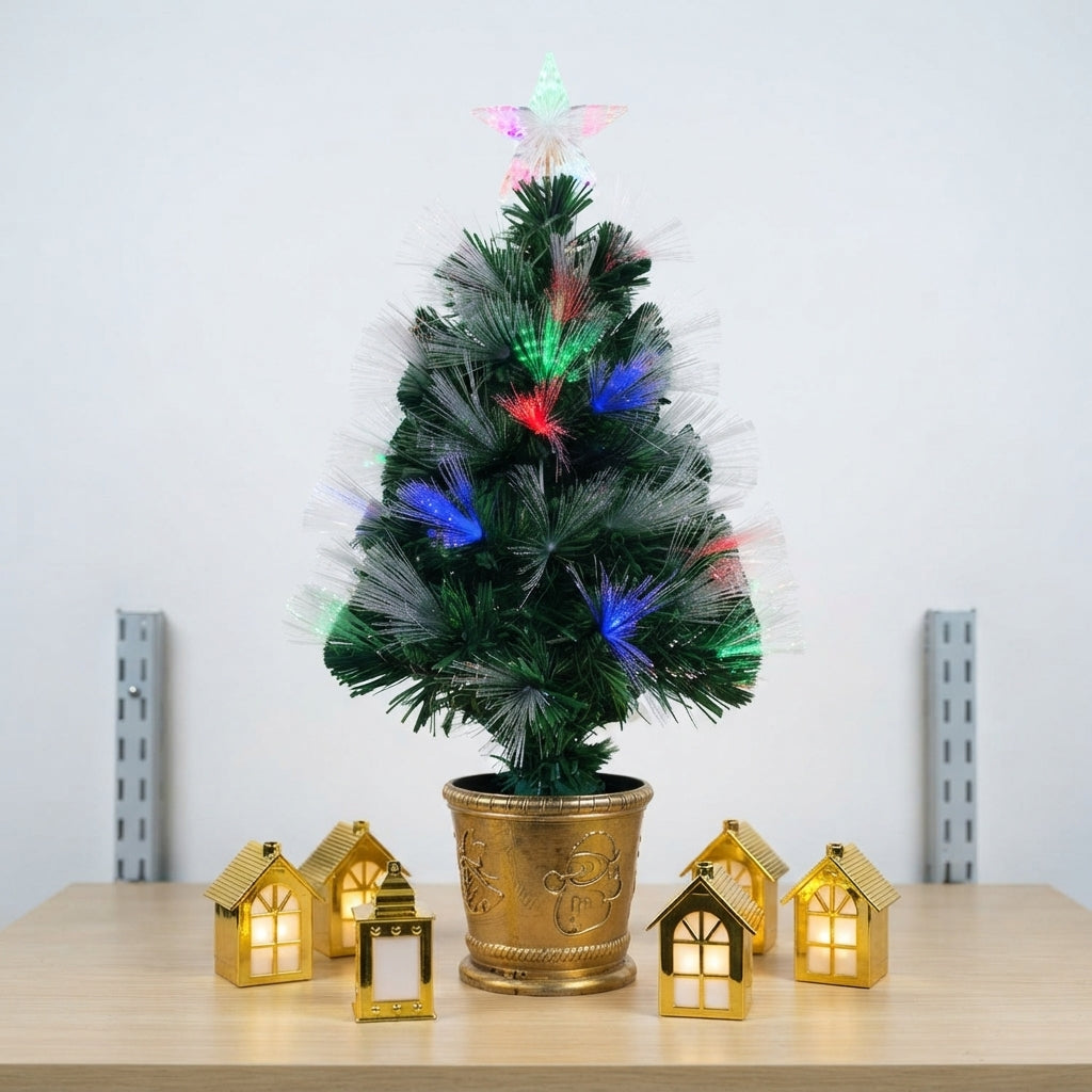 Árbol de Navidad de Mesa con Fibra Óptica Multicolor y Estrella Superior 🎄✨🌟