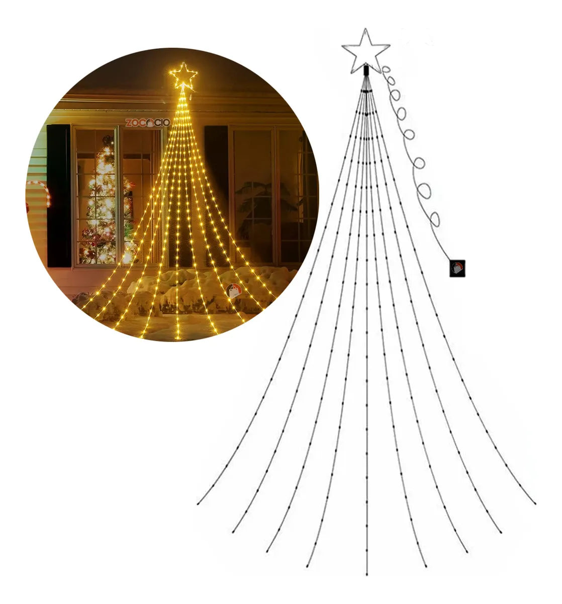 Guirnalda Cascada Solar con Estrella de Tope