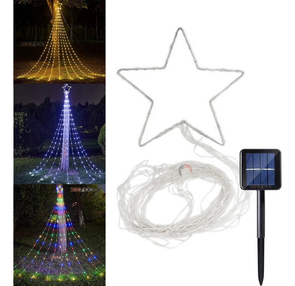Guirnalda Cascada Solar con Estrella de Tope