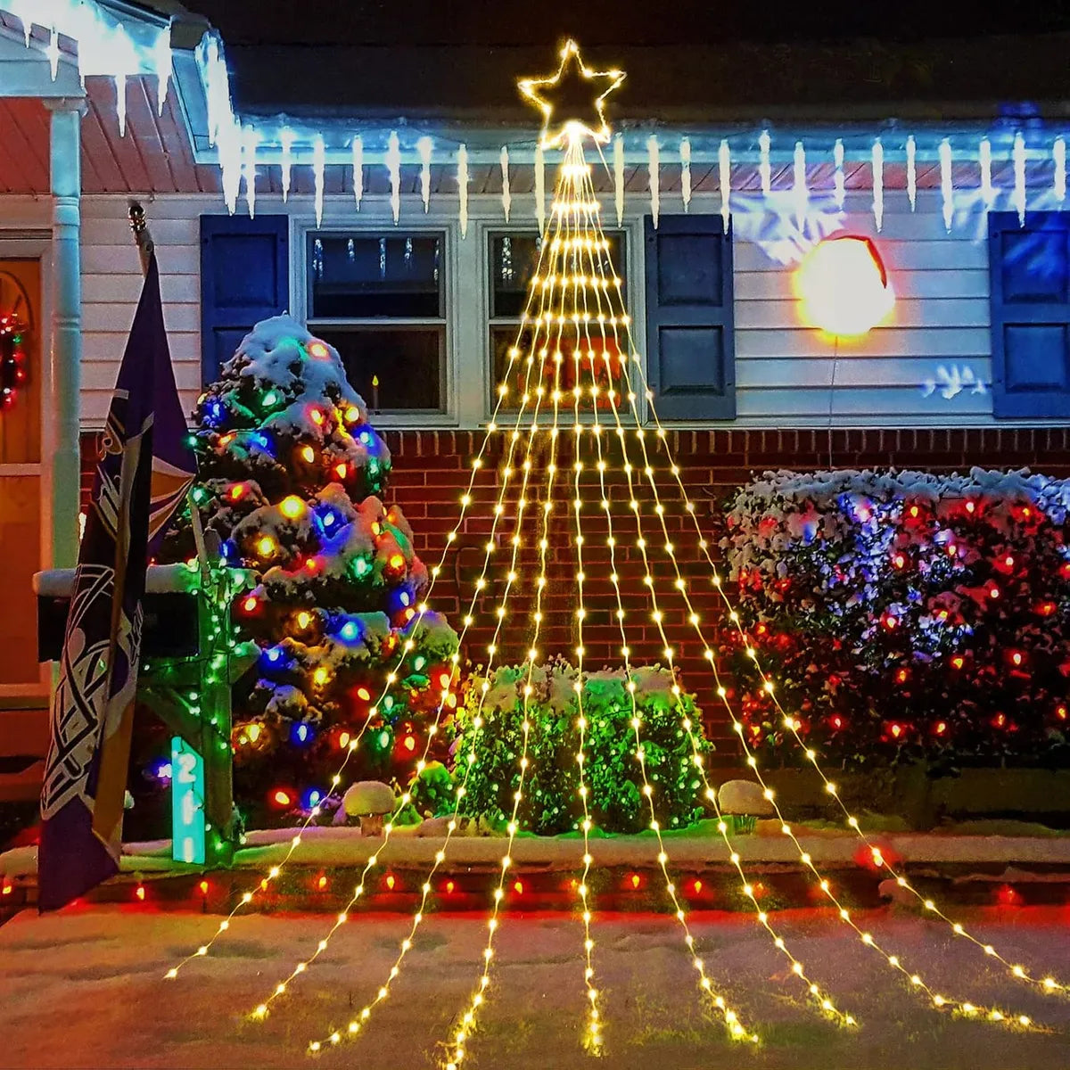 Guirnalda Cascada Solar con Estrella de Tope