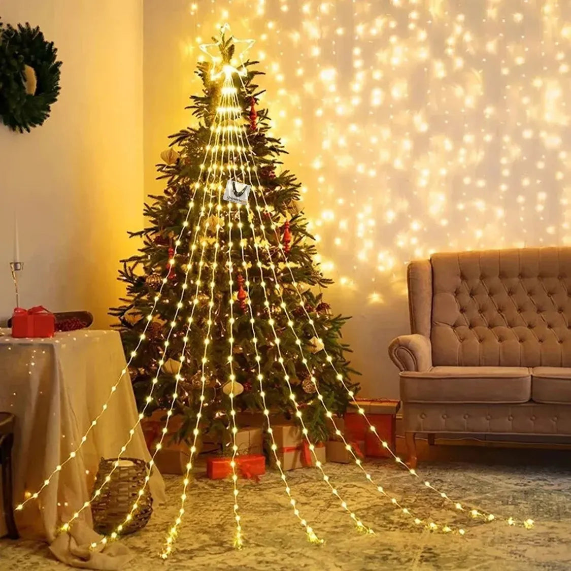 Guirnalda Cascada Solar con Estrella de Tope