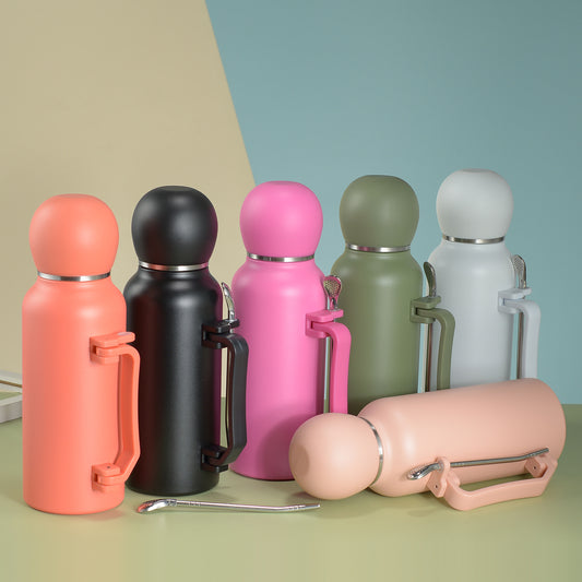 🧉 Termo Ceratero 1300 ml Todo en Uno: Botella Térmica con Taza Mate y Bombilla de Acero Inoxidable