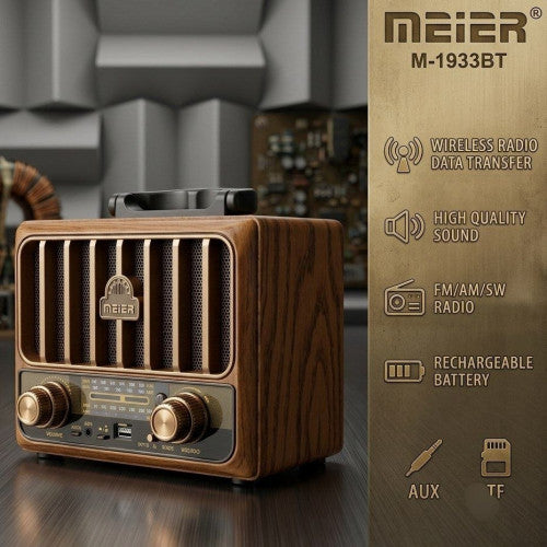 Radio Retro Vintage Meier M-1933BT con Bluetooth y Batería Recargable