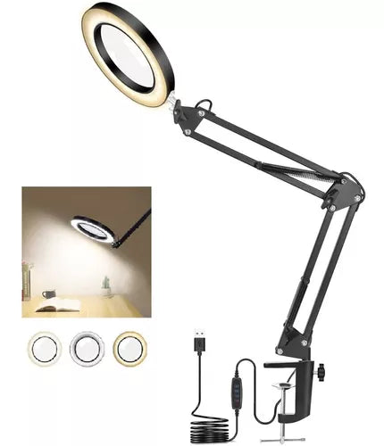 Lupa de Escritorio con Luz LED y Soporte Ajustable