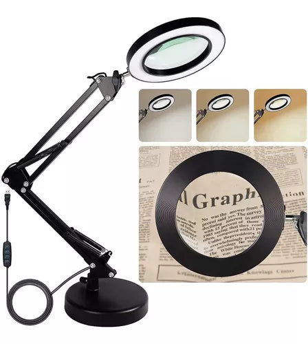 Lupa de Escritorio con Luz LED y Soporte Ajustable