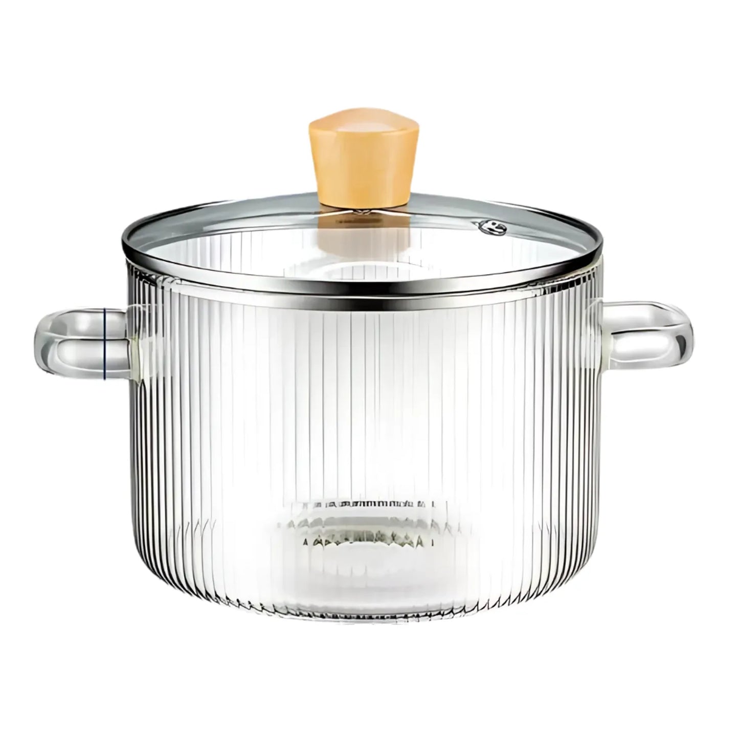 Olla de Vidrio Estriada con Tapa y Agarraderas - 1.5 Litros