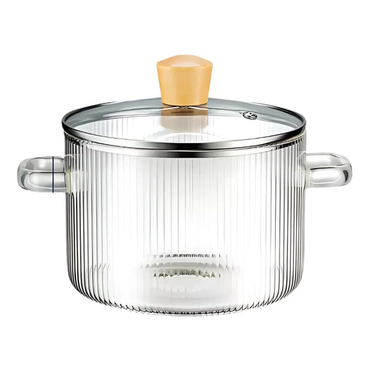 Olla de Vidrio Estriada con Tapa y Agarraderas - 1.5 Litros