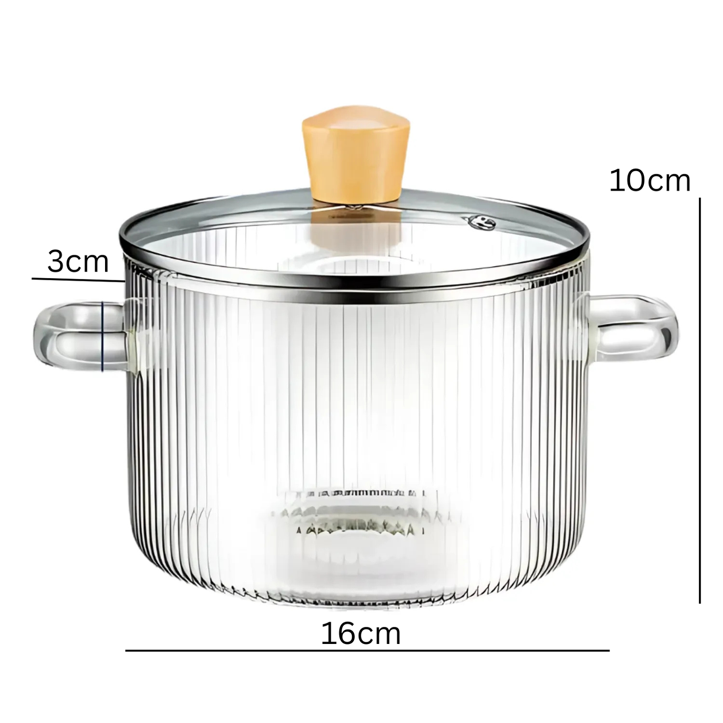 Olla de Vidrio Estriada con Tapa y Agarraderas - 1.5 Litros