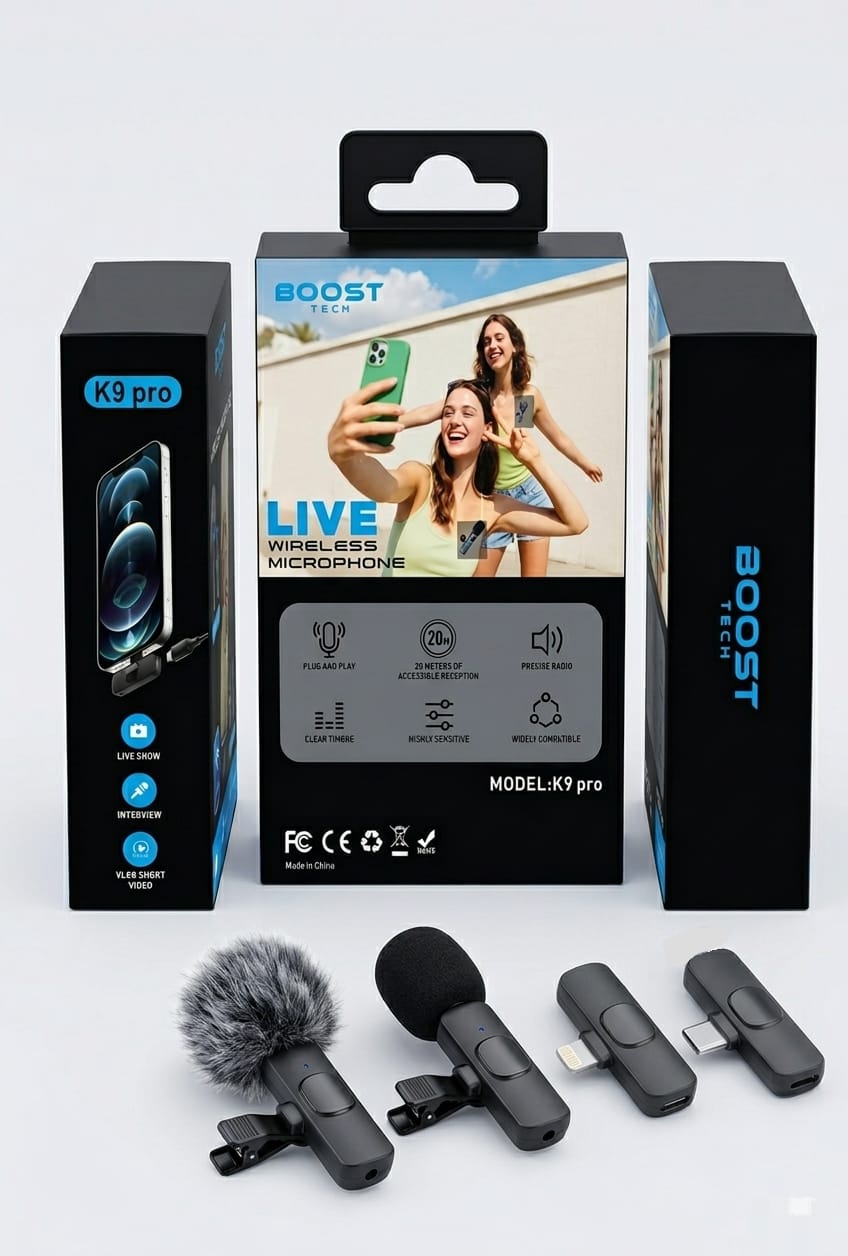 🎙️ Micrófono Inalámbrico K9 Pro Boost Tech | Dual Transmitter; Receiver ✨
