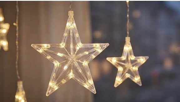 🌟 Cortina Cascada de Luces Navideñas LED 3D con 10 Estrellas 🌟