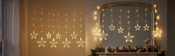 🌟 Cortina Cascada de Luces Navideñas LED 3D con 10 Estrellas 🌟