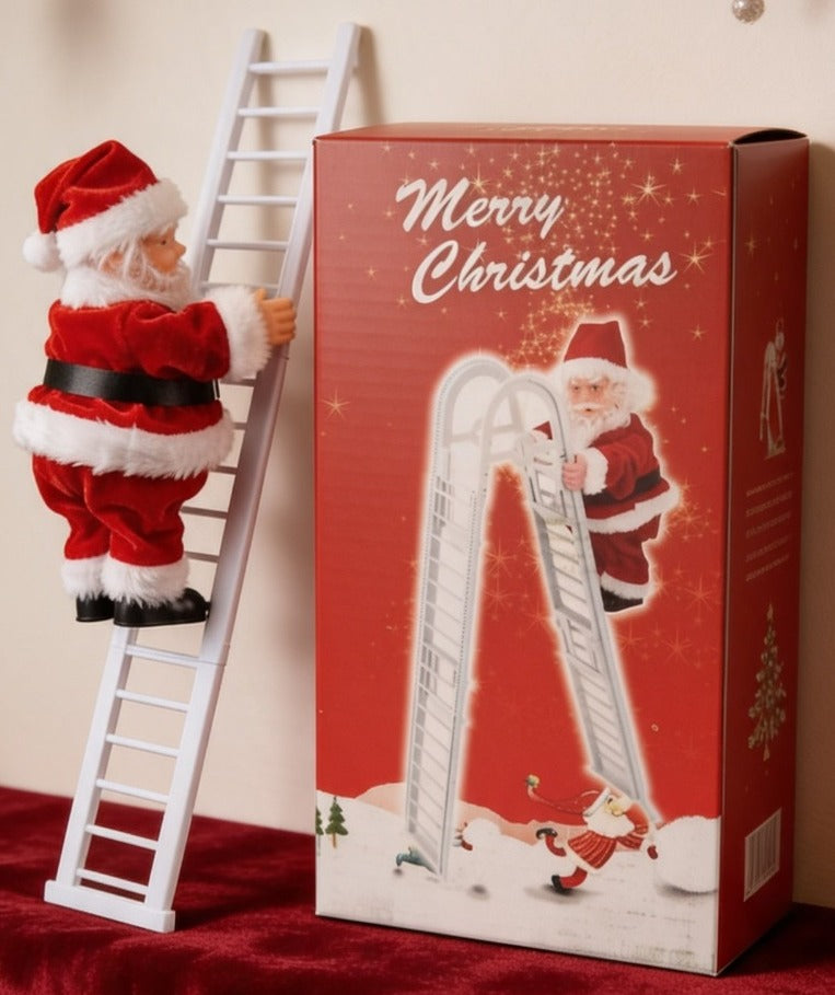 🎅🎁 Papá Noel Escalador en Escalera con Luz y Música - Adorno Navideño 🌟🎄