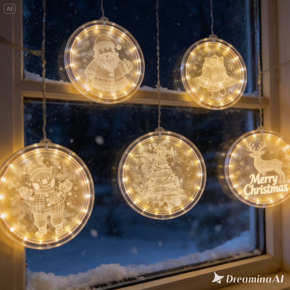 Guirnalda Luces Navideñas 3D Esferas Circulares Con Diseños Variados 5 Pzas 🎄✨