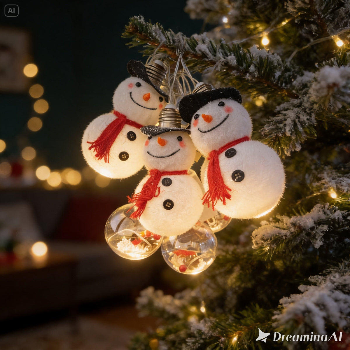 Guirnalda Luces Navideñas Adorno Muñeco De Nieve Y Esferas Con Papá Noel 🎄✨