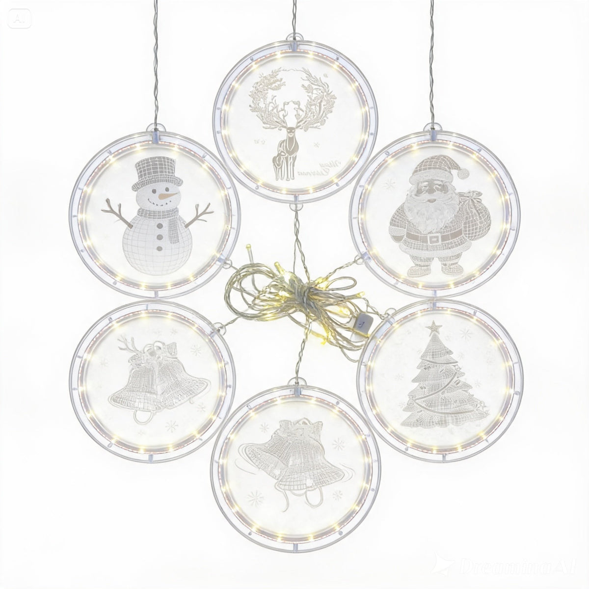 Guirnalda Luces Navideñas 3D Esferas Circulares Con Diseños Variados 5 Pzas 🎄✨