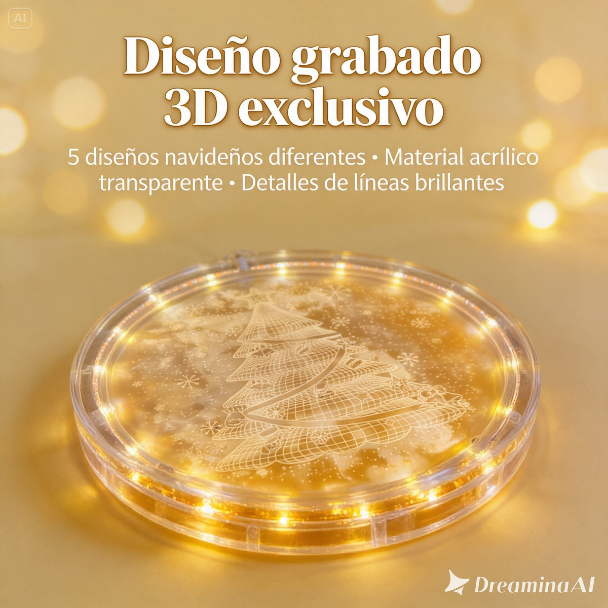 Guirnalda Luces Navideñas 3D Esferas Circulares Con Diseños Variados 5 Pzas 🎄✨