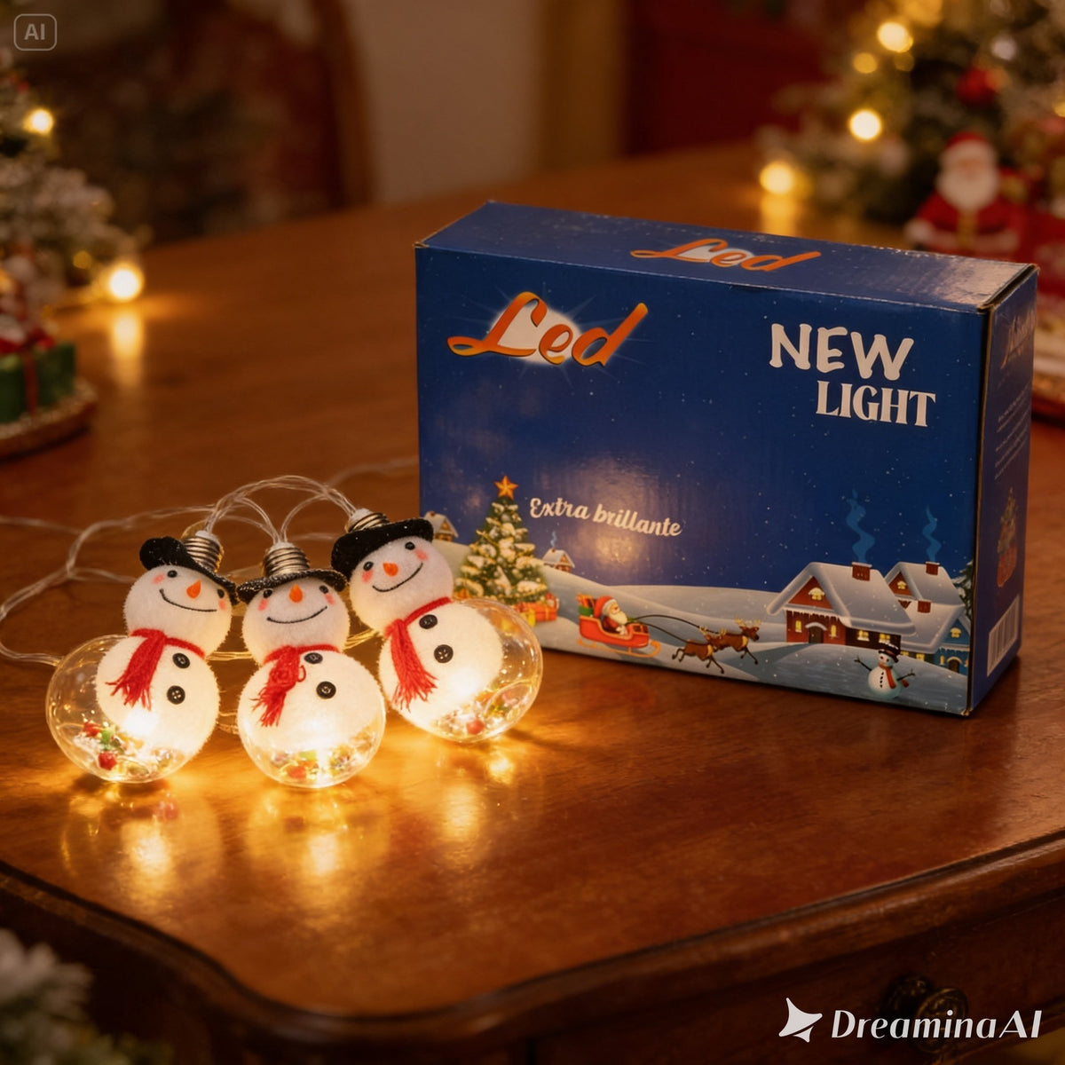 Guirnalda Luces Navideñas Adorno Muñeco De Nieve Y Esferas Con Papá Noel 🎄✨