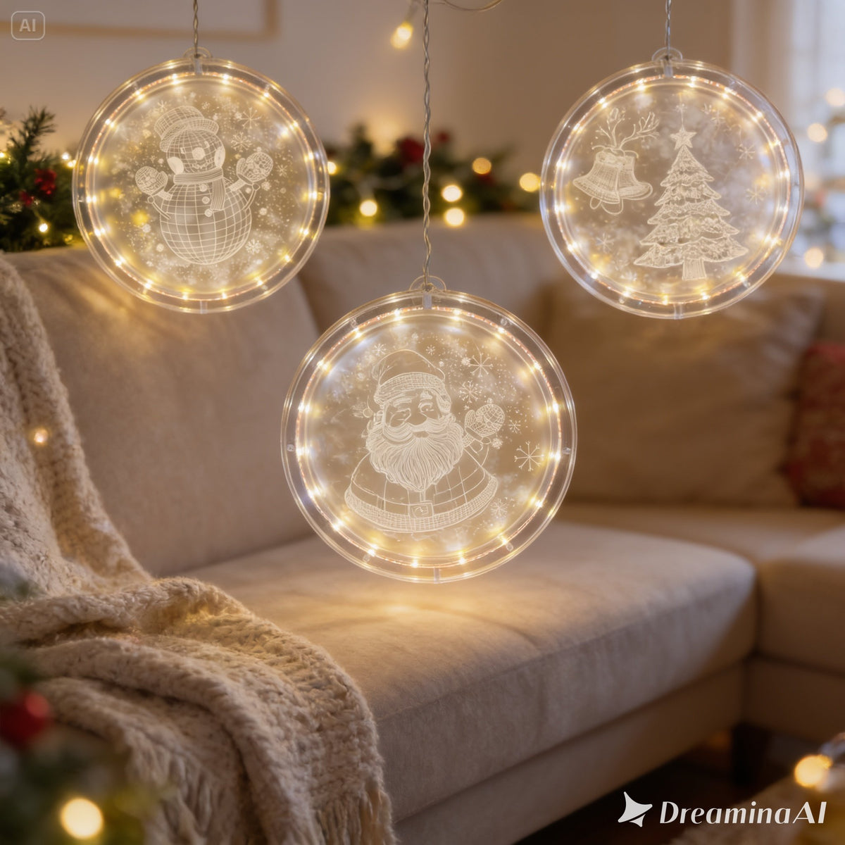 Guirnalda Luces Navideñas 3D Esferas Circulares Con Diseños Variados 5 Pzas 🎄✨