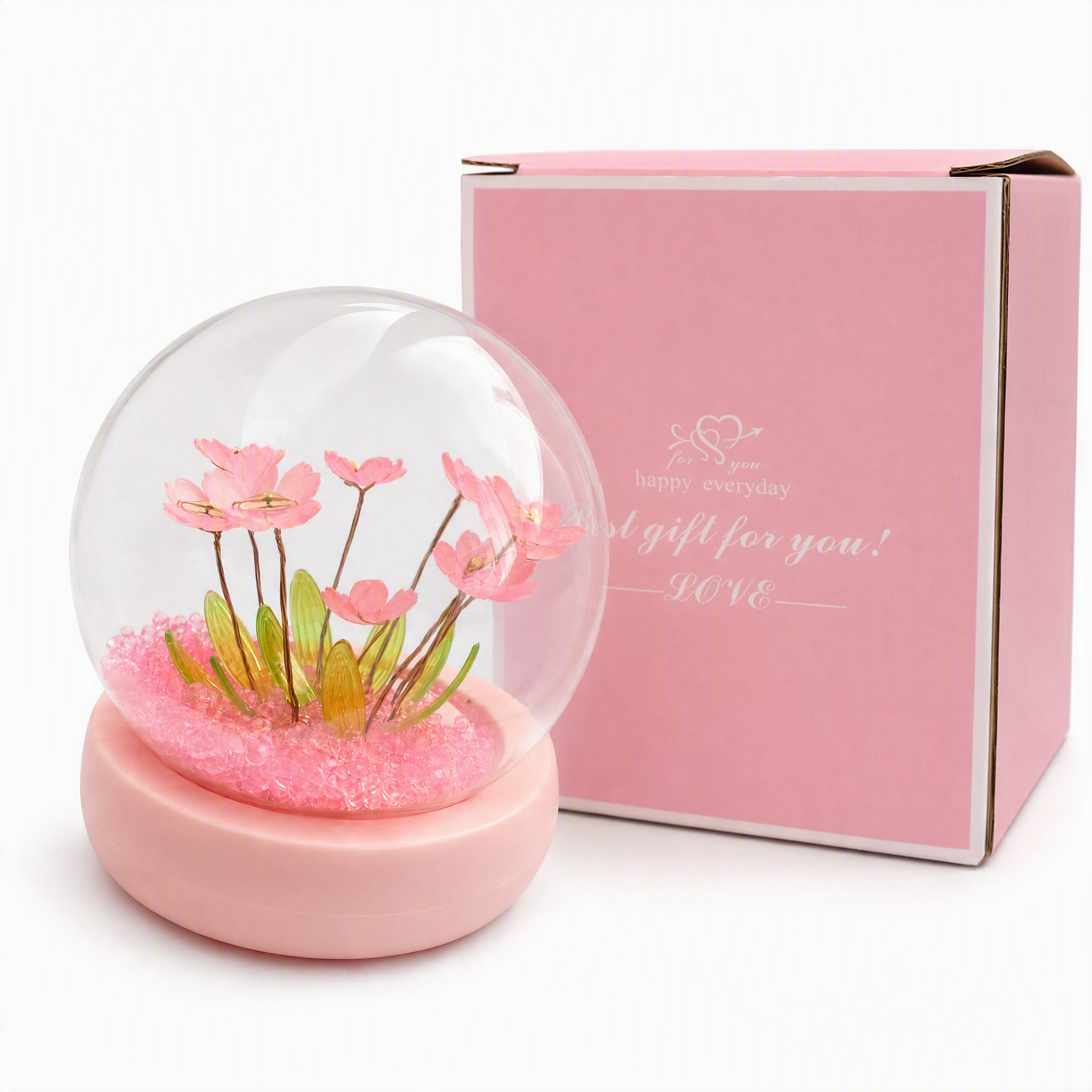 🌻 Cúpula Decorativa de Girasoles LED con Base Roja y Caja de Regalo 🎁✨