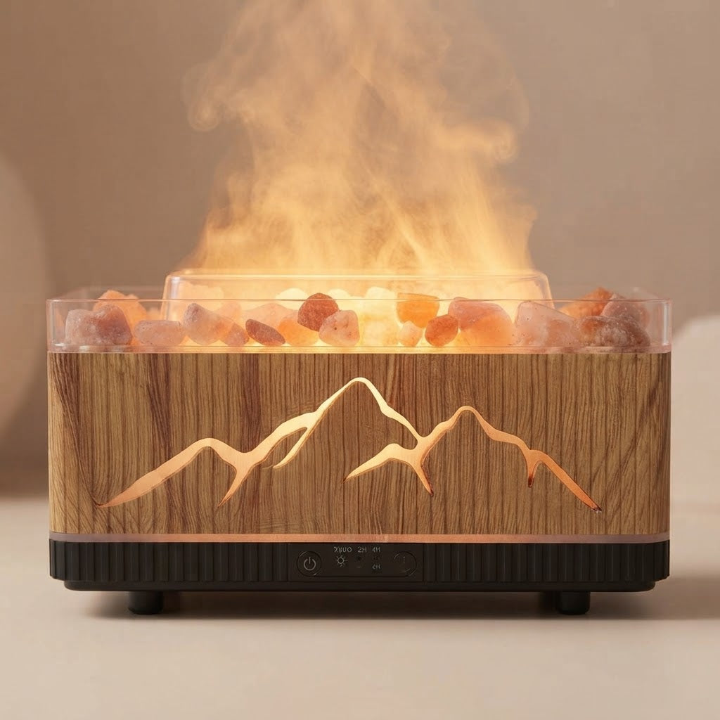 🔥 Humidificador y Difusor de Aromas con Efecto Llama y Piedras de Sal de Himalaya ✨